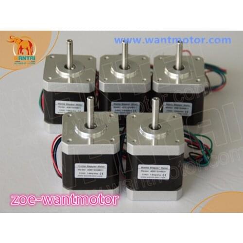 Shpping is free!5pcs Nema 17 Wantai Stepping Motor 42BYGHW208 12V 0.4A 2600g-cm(37 oz-in) CE RoHS ISO 3D Printer