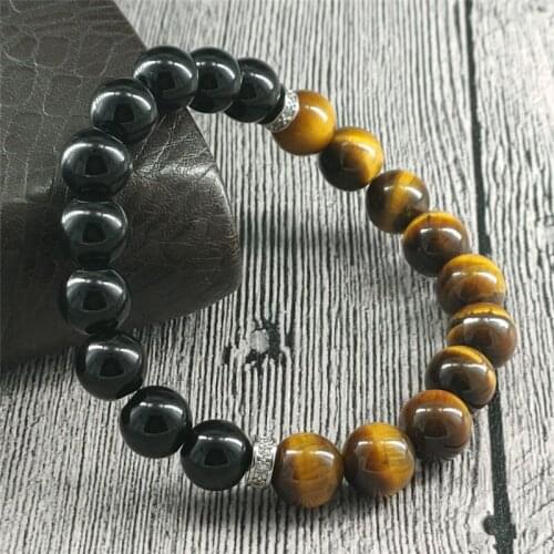Natural Tiger Eye Stone Bracelet Couple Gifts Bright Black Matte Stone Chakra Bracelets Men Women Fashion Jewelry