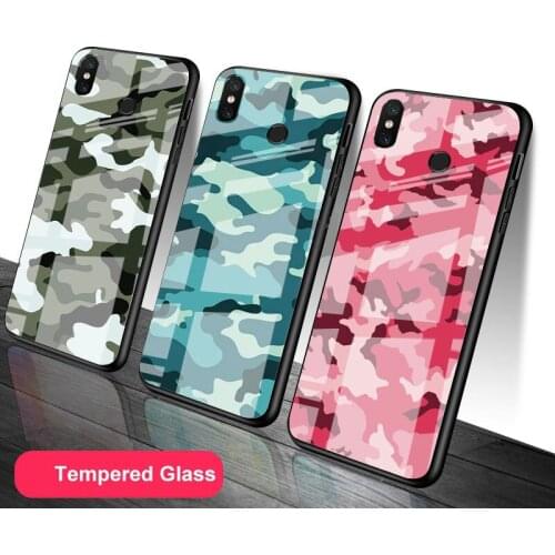 Camouflage Tempered Glass Phone Case For Redmi Note 5 6 7 8 9 Pro Note8T Note9S Redmi8 9 Cover Shell