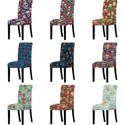 Skull Print Chair Cover Polyester Removable Seat Cover for Office Dining Room Banquet Universal Size Seat Protector Cover