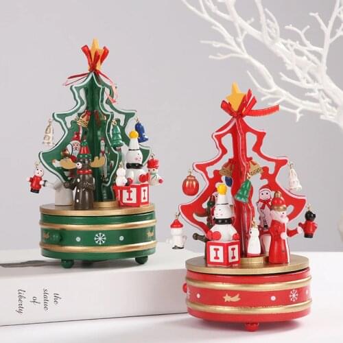 Wooden rotating music box Christmas decorations music box desktop ornaments music decoration boxes for gifts 2021Home decoration
