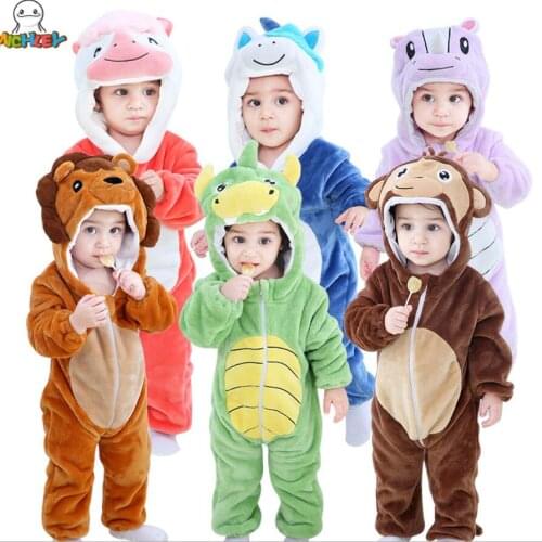 Baby rompers winter girls boys cartoon animal jumpers little kids outfits autumn cotton-padded warm jacket toddler windbreaker