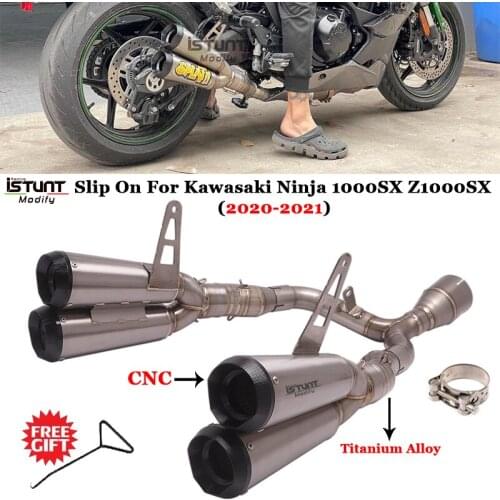 For Kawasaki Ninja 1000SX Z1000SX Full System Exhaust Escape Modified Titanium Alloy Mid Link Pipe Double Row Four-hole Muffler