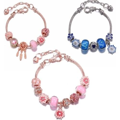 European and American fresh girl Bracelet Gold Dream catching gradual oil drop flower bracelet fashion new style