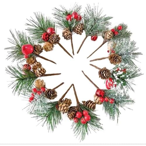 Artificial Christmas Berry Branches Desktop Decorations 10pcs PVC Gift Box Decoration Simulation Flower Faux Pine Picks