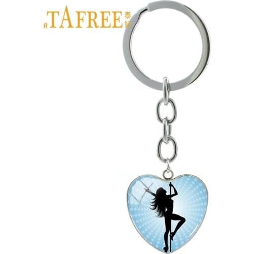 TAFREE Exquisite Pole Dancing Womens key chain Dancer Figure Silhouette Art keychain key chain Glass Gems jewelry PD11