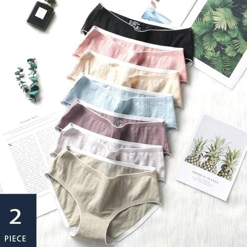 2pcs/set briefs seamless Womens cotton panties sexy lace Underpants Striped Simple Cotton Shorts Plus Size XL Underwear 2019