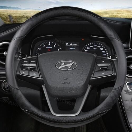 Carbon Fibre Leather Car Steering Wheel Cover Anti-slip for Hyundai i30 kona i10 i35 elantra santa fe Auto Accessories