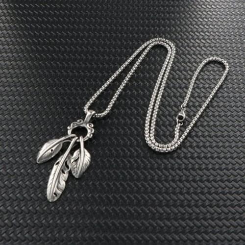 Mens Necklace Feather Shape Pendant American Natural Style High Quality Stainless Steel Chain Civilization Creed Indian Jewelry