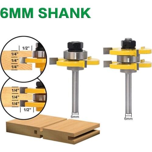 2 pc 6mm Shank Tongue & Groove Joint Assembly Router Bit Set T-Slot Milling Cutter 3/4" Stock Wood Cutting Tool