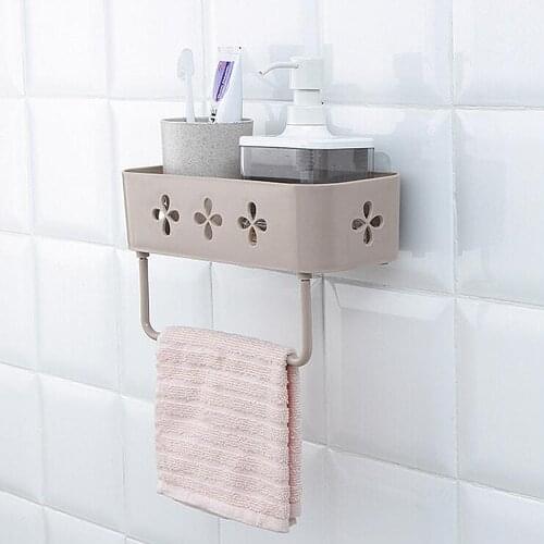 Bathroom Wall Storage Rack Organizer Stick Shower Shelf Shampoo Holder Kitchen Basket Hardware Storage 15