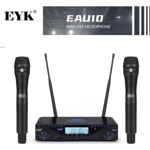 EYK EAU10, Adjustable UHF Wireless Microphone System Stage Handheld Mic With 2*100 Channels Frequency Points,Suit For Karaoke