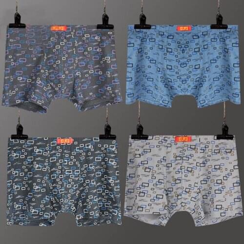 4 Pieces / Bag New Hot Mens Cotton Underwear Four Seasons Waist Printing Fashion Stretch Shorts Cotton Boyshort Mens Pants