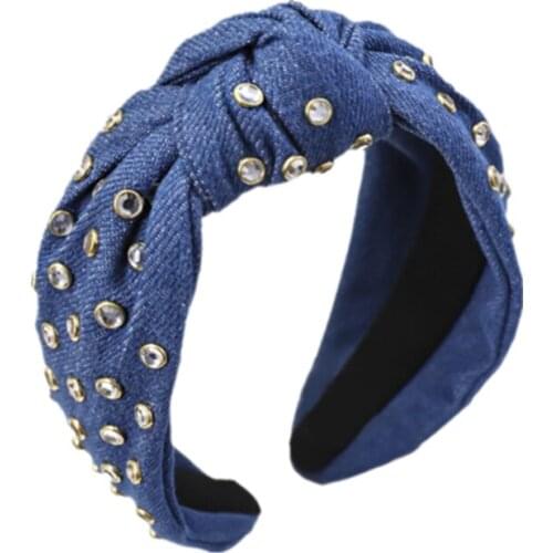 NEW denim with stone headband knot hairbands women and girls jeans hair accessories