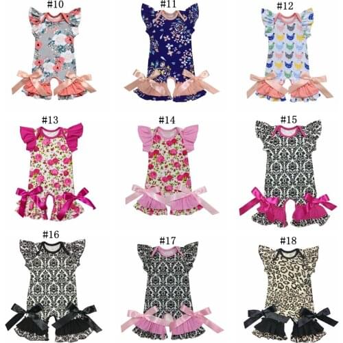 New Cute Floral Animal Fashion Flutter Sleeveless Baby Girls Capri Leg Ruffle Romper Unicorn Flamingo Star Stripe Print Jumpsuit