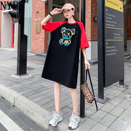 NYFS 2021 Korean New Loose Pure cotton Woman Dress Vestidos robe femme ete Elbise Bear pattern Summer Dress
