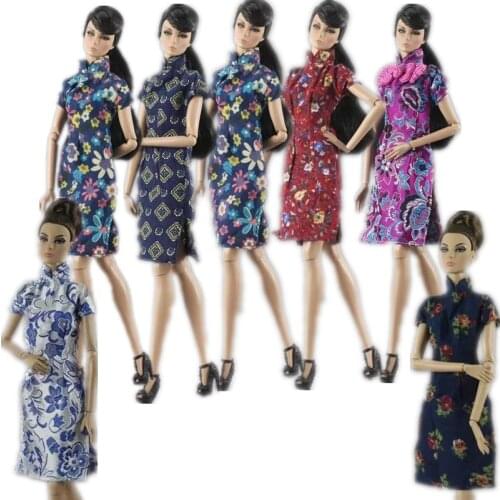 1/6 BJD Doll Clothes Cheongsam Chinese Traditional Floral Dress For Barbie Accessories Outfits Handmade Qipao Vestidos Kids Toys