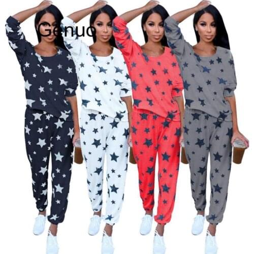 Cute Sexy Womens Pajama Sets Green Red Black White Color With Stars Printed Round Neck Cotton Sweet Pajamas For Ladies