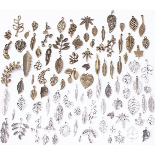 100pcs 50pcs Metal Leaf Mixed Charms Pendants Antique Silver Bracelets Necklaces DIY Accessories for Wholesale Jewelry Making