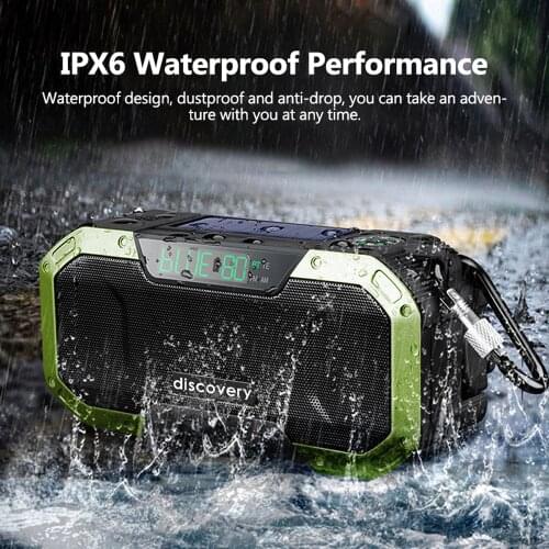 Portable Multifunction Outdoor Radio IPX6 Waterproof Hand Crank Radio BT5.0 Speaker FM Radio with Emergency Flashlight LED Light
