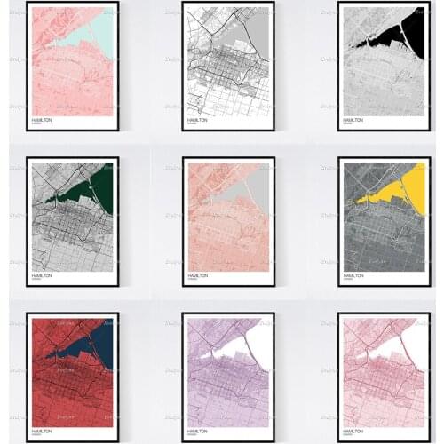 Hamilton, Canada Map Print-Many Colours-Scandi/Vintage/Wall Art Canvas Painting Modular Pictures Modern Home Decor Posters
