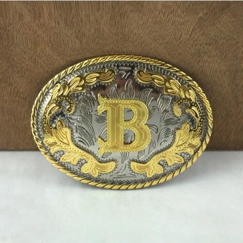 BuckleClub western flower letter B cowboy belt buckle FP-03702-B gold with silver FINISH 4cm width loop drop shipping