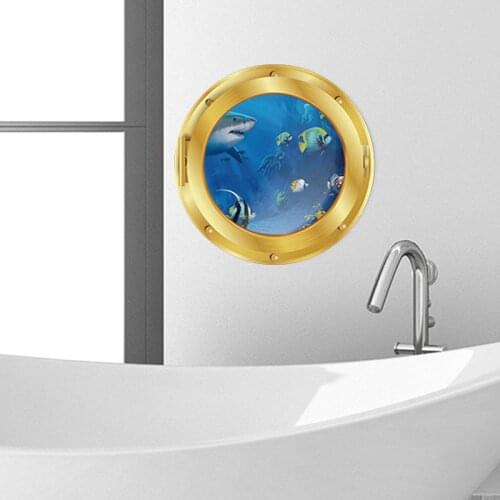 Realistic Window 3D Sea World Wall Stickers PVC Wallpapers Diameter 29cm for Living Room Bedroom Decoration NIN668