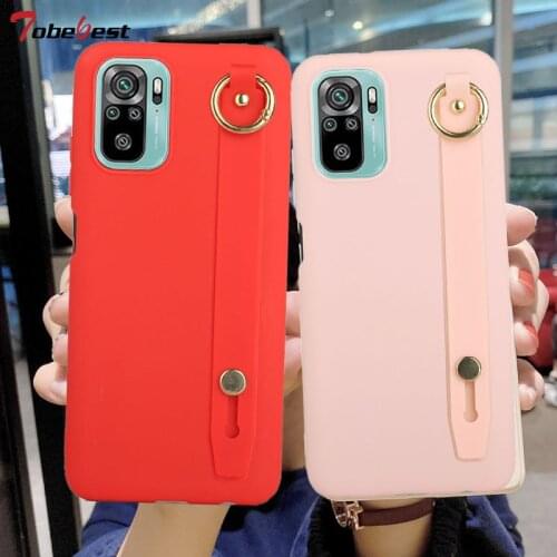 Wrist Strap Hand Band Soft Silicone Case For Xiaomi Redmi Note 10 Pro 4G Coque Stand phone holder Cover