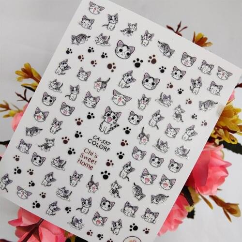 Peel Off 3D Nail stickers Art Sliders Naughty Cute Cat Animal Nail Decoraciones Foil Self adhesive Design Manicure Accessories
