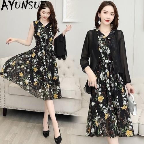 2020 Summer Silk Floral Dress Women Set Beach Chiffon Dress Boho Dresses for Women Korean Fashion Party Vestidos Elegantes KJ