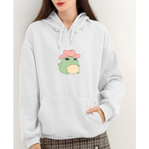 Kawaii Frog Hoodie Graphic Cotton Sweatshirt Aesthetic Oversized Clothes Harajuku Hoodie with Pocket Women Kpop Style Sweatsuit