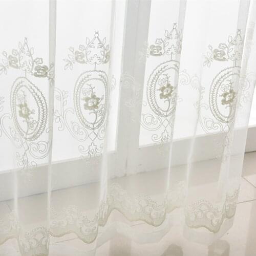 White Flowers Embroidery Tulle Curtains for Living Room Round Shape Floral Sheer Volie for Balcony Kitchen #VT