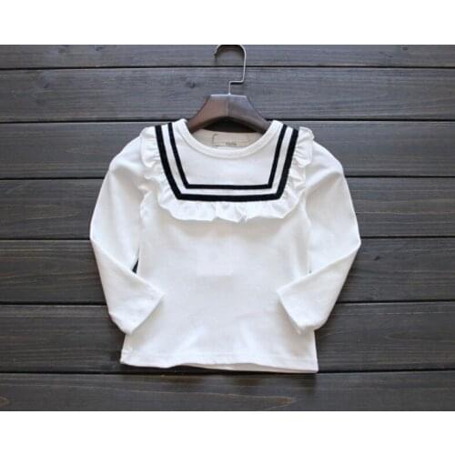 2020 Spring and Autumn new style childrens clothing Kids Girls long-sleeved T-shirt collar flounced blouse Wawa Shan