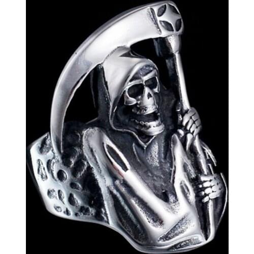 Vintage Punk Grim Reaper Skull Ring Stainless Steel Never Fade High Polished Biker Ring For Men Gift Bijoux