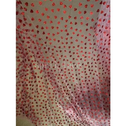 XW03# 5yards/Lot Wine Red Glitter Heart Pink Soft Tulle Mesh French Lace Fabric For Sawing Wedding Bridal Dress/Occasion