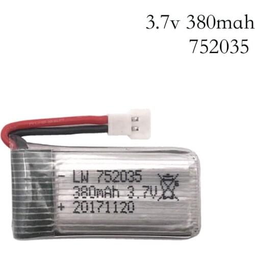 3.7V 380mAh 25C Lipo Battery Spare Replacement for For Hubsan X4 H107 H107L H107D JD385 JD388 RC Aircraft Multi-Rotors 752035