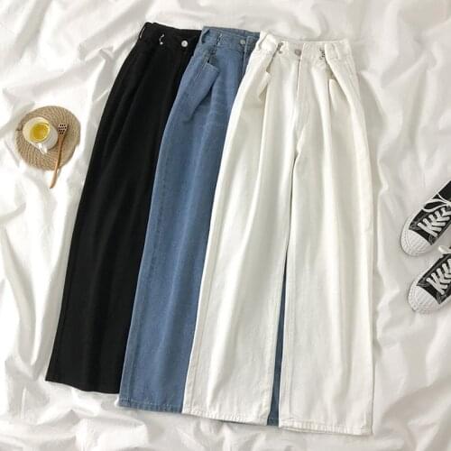 Women High waist Denim Trousers Vintage Quality 2021 Fashion Harajuku Straight Pants Casual Wide Leg Jeans