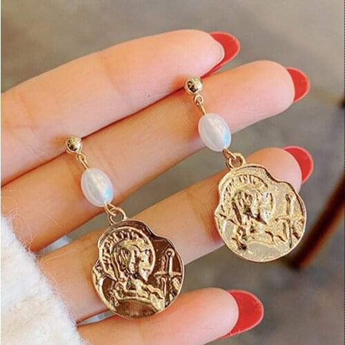 Fashion Jewelry 2021 Trend Unusual Stainless Stud Hoop Earrings For Women Aesthetic Piercing Korean Vintage Pearl Geometry Big