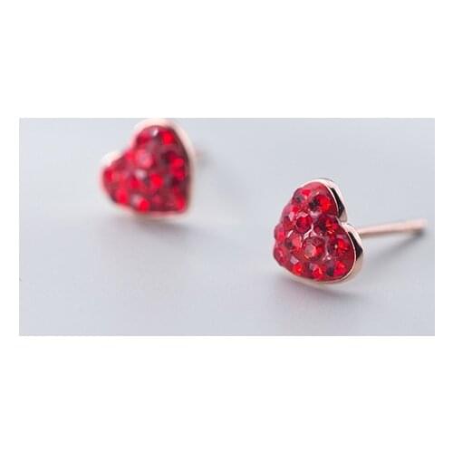 MloveAcc Red CZ Love Heart Earrings for Women Heart-shape Studs Jewelry 925 Sterling Silver Accessories