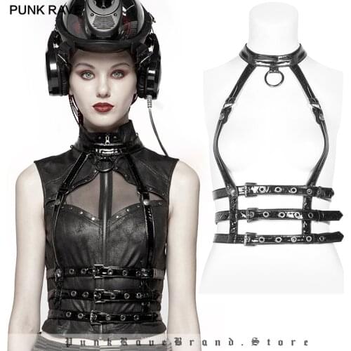 PUNK RAVE Gothic Post Apocalyptic Fetish Womens Black Shiny Synthetic Vegan Leather Harness Sexy Spine Shaped Accessory Belt