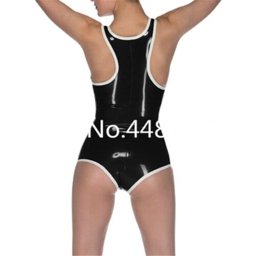 Womens Latex Rubber Sports Swimsuit Costumes Latex Tight Swimming Leotard corsetry