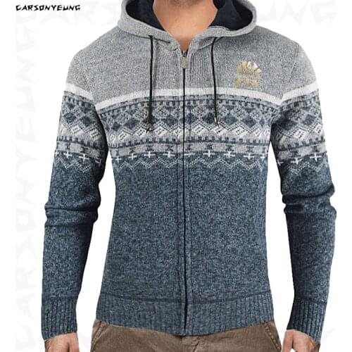 Winter Mens Fashion Knitwear Mens Pullovers 2021 New Knitted Casual Slim Fit Hooded Sweaters Male Fleece Warm Hoody Sweater