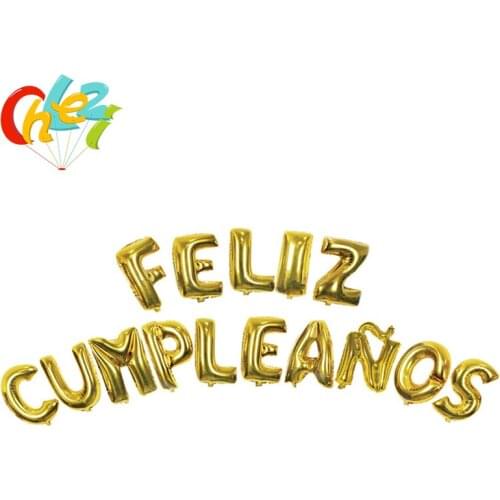 15pcs Spanish languages Feliz cumpleanos gold Silver Multicolor letter ballons Spanish Birthday Party decor balloons baby shower