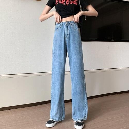2021 Fall Wide Leg Pants Women High Waist Loose Straight Denim Trousers Y2K New Blue Solid Plus Size Candy Color Jeans P151