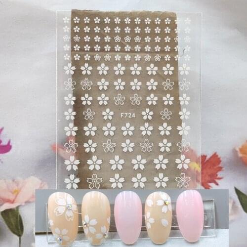 3D Nail Sticker Interesting Design Nail Foil Glue Sticker White Flower Cherry Blossoms Sticker for Manicure Nail Art Decoration