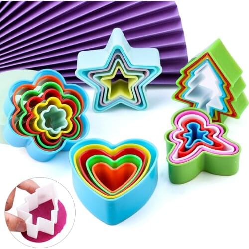 5Pcs/Set Cookie Cutter Christmas Tree Plastic Mold Set Plunger Forms For Cookies Cake Decorating DIY Baking Tools