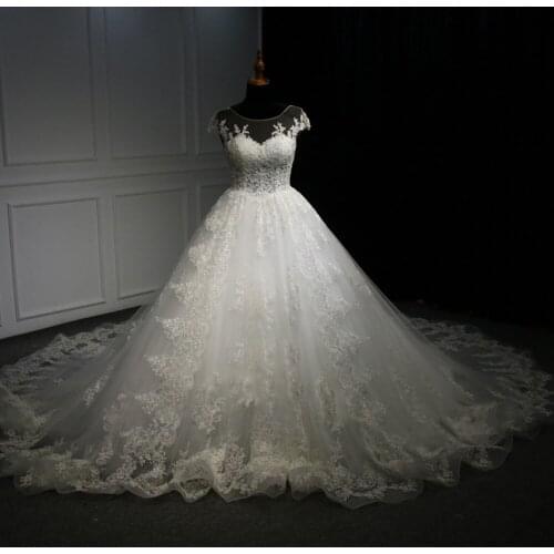 Robe De Mariee Ball Gown Wedding Dress Cap Sleeve Sukienka Na Wesele Lace Up Back Abito Da Sposa Beading Appliques Trouwjurk