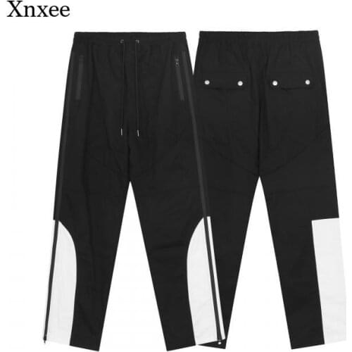 Man High Street Trousers Casual Color Block Side Zipper Cargo Pants Mens Drawstring Hip Hop Baggy Loose Track Straight Pants