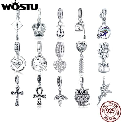 WOSTU Authentic 925 Sterling Silver Crown Pacifier Beads Charms Pendant Fit Bracelets Women Party DIY Fine Jewelry Gift Making