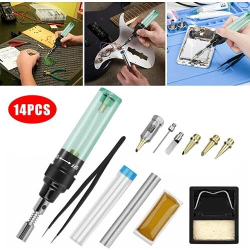 14 in 1 Butane Gas Soldering Iron Cordless Welding Torch Pen Tool Kit Portable Outdoor Soldering Blow Torch Tools Accessories